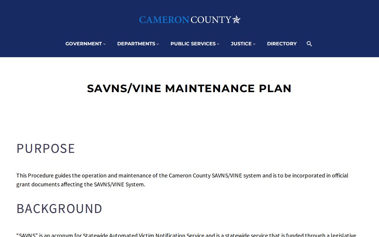 Cameron County SAVNS Odyssey expected release workflow